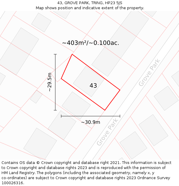 43, GROVE PARK, TRING, HP23 5JS: Plot and title map