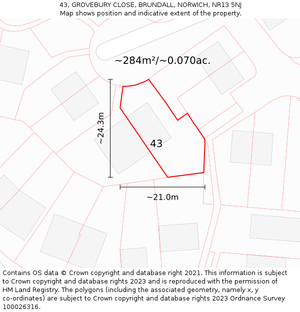 43, GROVEBURY CLOSE, BRUNDALL, NORWICH, NR13 5NJ: Plot and title map