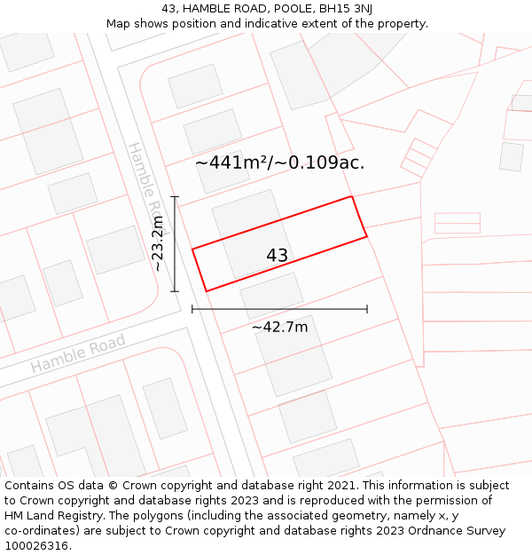 43, HAMBLE ROAD, POOLE, BH15 3NJ: Plot and title map