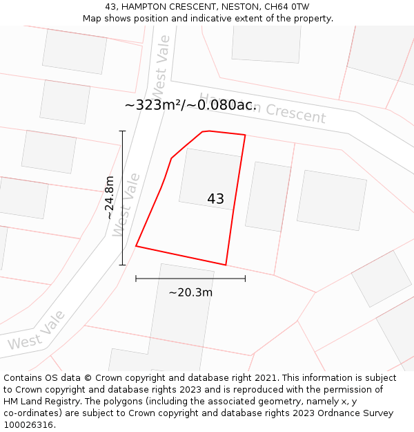 43, HAMPTON CRESCENT, NESTON, CH64 0TW: Plot and title map