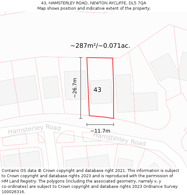 43, HAMSTERLEY ROAD, NEWTON AYCLIFFE, DL5 7QA: Plot and title map