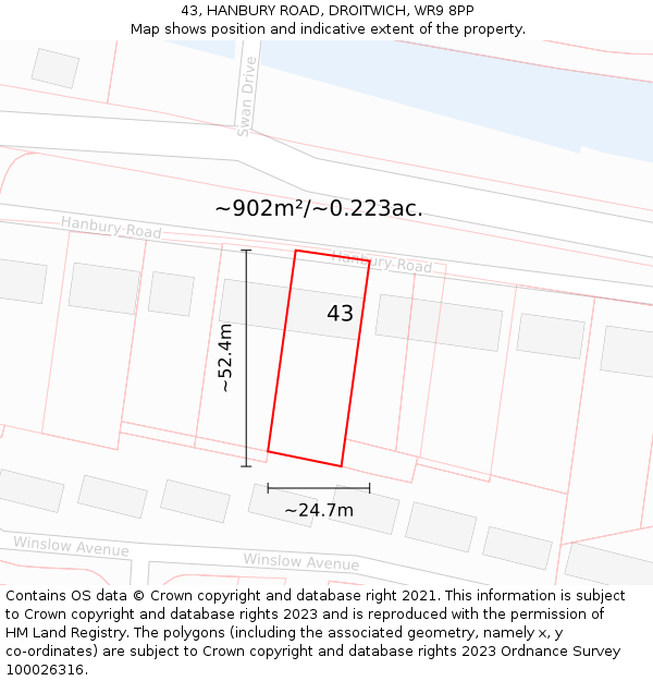 43, HANBURY ROAD, DROITWICH, WR9 8PP: Plot and title map