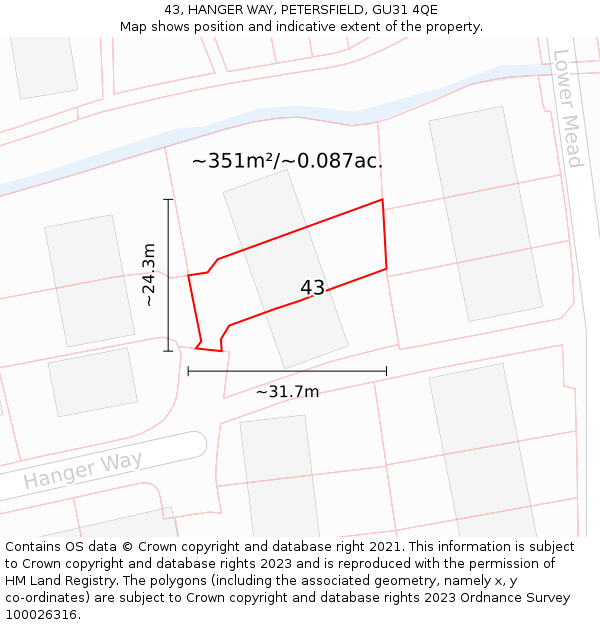 43, HANGER WAY, PETERSFIELD, GU31 4QE: Plot and title map