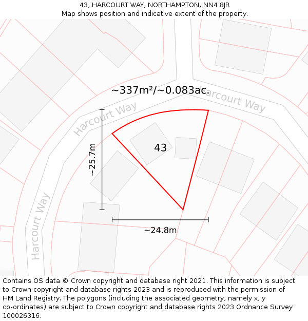 43, HARCOURT WAY, NORTHAMPTON, NN4 8JR: Plot and title map