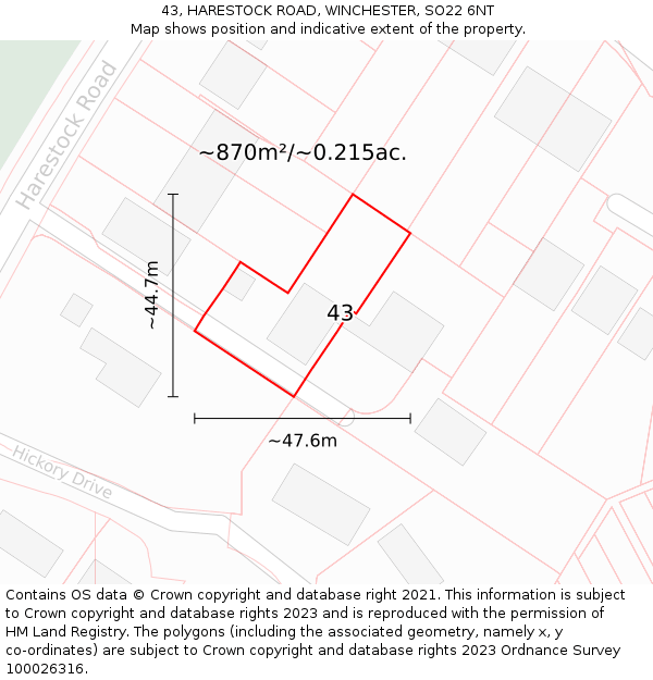 43, HARESTOCK ROAD, WINCHESTER, SO22 6NT: Plot and title map