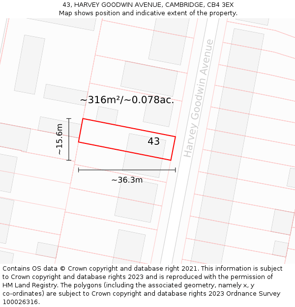 43, HARVEY GOODWIN AVENUE, CAMBRIDGE, CB4 3EX: Plot and title map