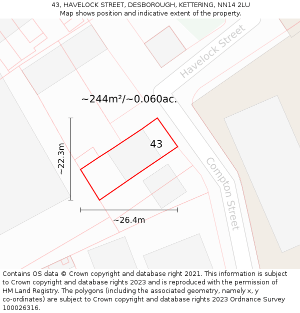 43, HAVELOCK STREET, DESBOROUGH, KETTERING, NN14 2LU: Plot and title map