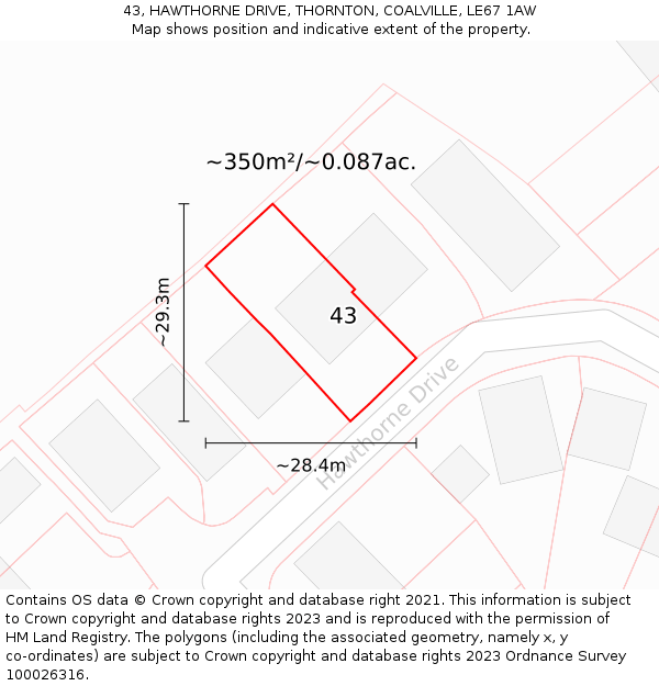 43, HAWTHORNE DRIVE, THORNTON, COALVILLE, LE67 1AW: Plot and title map