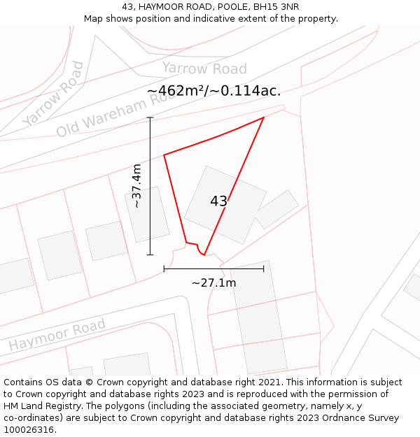 43, HAYMOOR ROAD, POOLE, BH15 3NR: Plot and title map