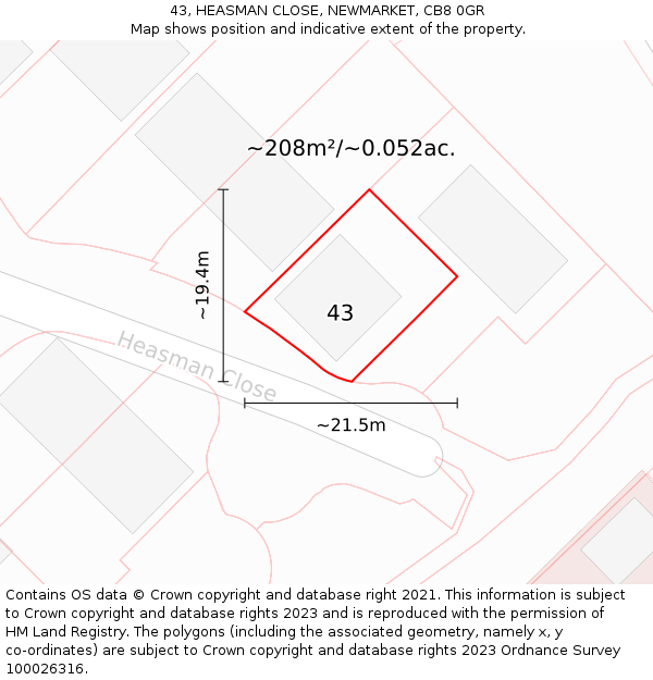 43, HEASMAN CLOSE, NEWMARKET, CB8 0GR: Plot and title map