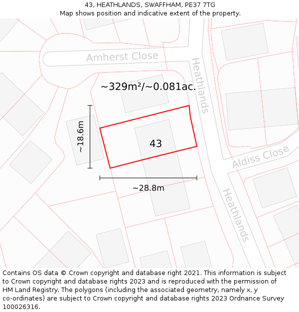 43, HEATHLANDS, SWAFFHAM, PE37 7TG: Plot and title map