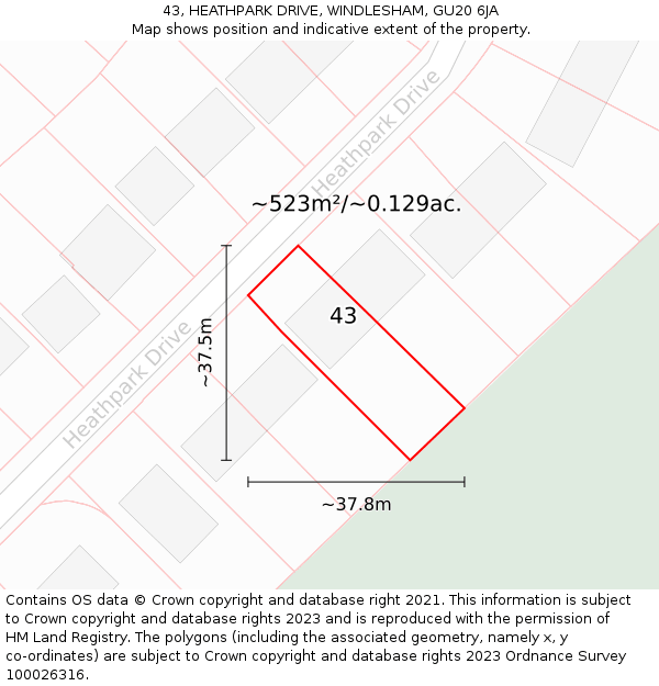 43, HEATHPARK DRIVE, WINDLESHAM, GU20 6JA: Plot and title map