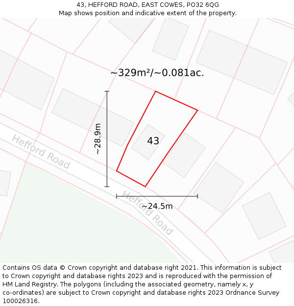 43, HEFFORD ROAD, EAST COWES, PO32 6QG: Plot and title map