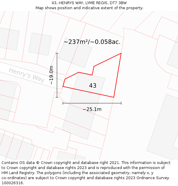 43, HENRYS WAY, LYME REGIS, DT7 3BW: Plot and title map