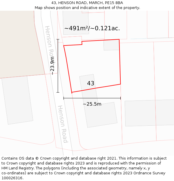 43, HENSON ROAD, MARCH, PE15 8BA: Plot and title map