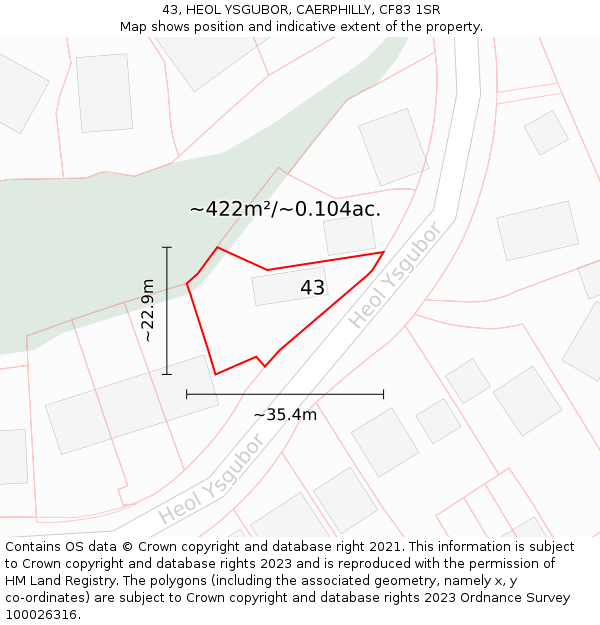 43, HEOL YSGUBOR, CAERPHILLY, CF83 1SR: Plot and title map