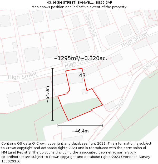 43, HIGH STREET, BANWELL, BS29 6AF: Plot and title map