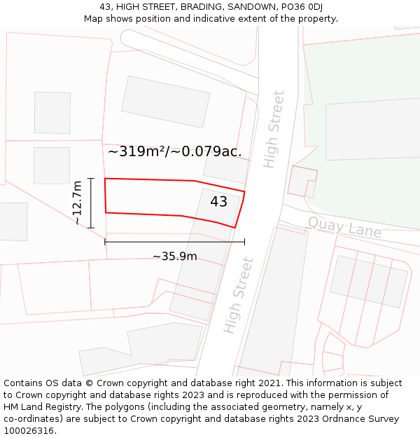 43, HIGH STREET, BRADING, SANDOWN, PO36 0DJ: Plot and title map