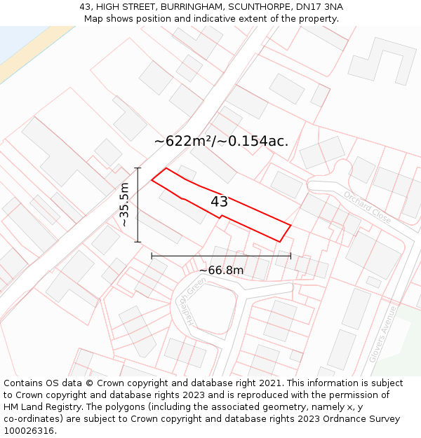 43, HIGH STREET, BURRINGHAM, SCUNTHORPE, DN17 3NA: Plot and title map