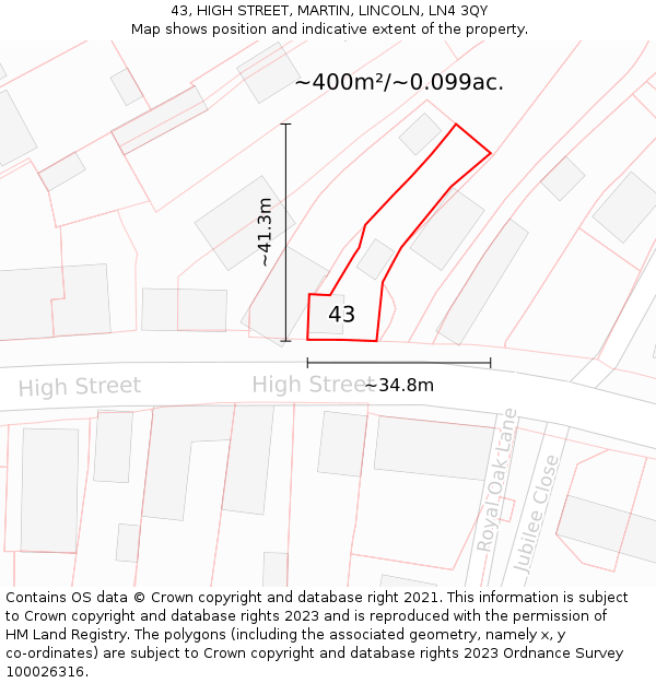 43, HIGH STREET, MARTIN, LINCOLN, LN4 3QY: Plot and title map