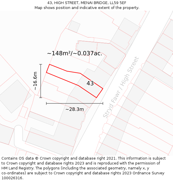 43, HIGH STREET, MENAI BRIDGE, LL59 5EF: Plot and title map