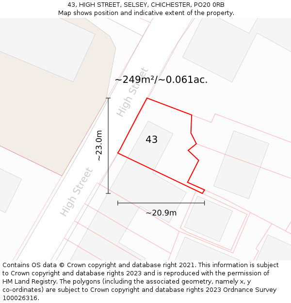 43, HIGH STREET, SELSEY, CHICHESTER, PO20 0RB: Plot and title map