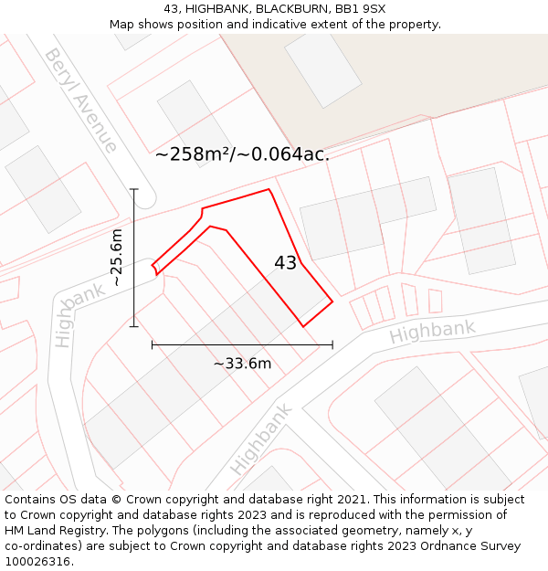 43, HIGHBANK, BLACKBURN, BB1 9SX: Plot and title map