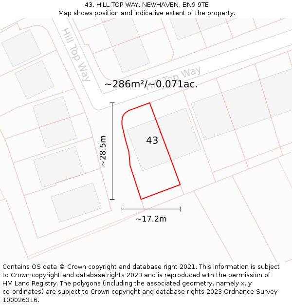 43, HILL TOP WAY, NEWHAVEN, BN9 9TE: Plot and title map