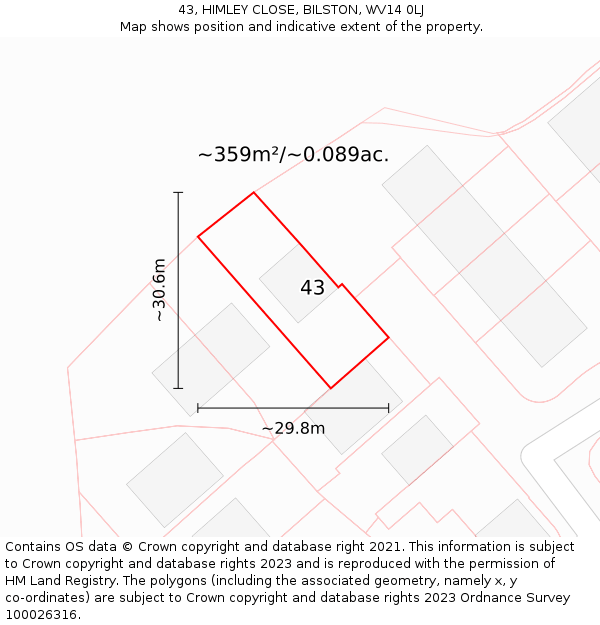 43, HIMLEY CLOSE, BILSTON, WV14 0LJ: Plot and title map