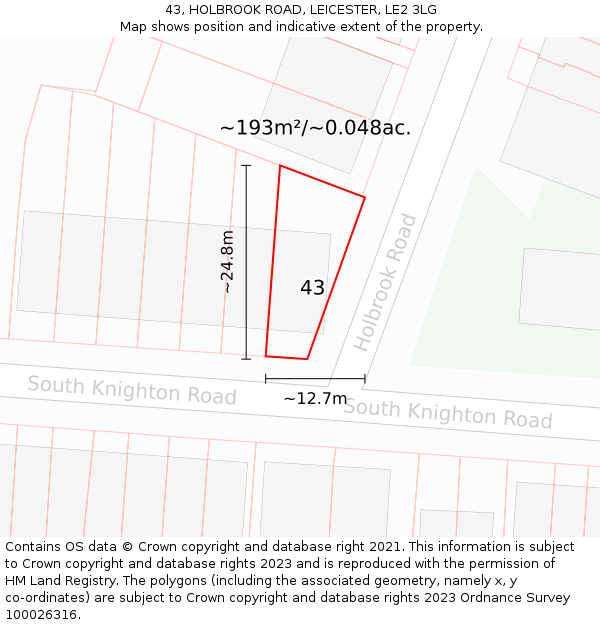 43, HOLBROOK ROAD, LEICESTER, LE2 3LG: Plot and title map