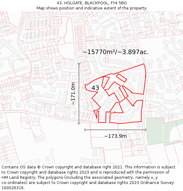 43, HOLGATE, BLACKPOOL, FY4 5BG: Plot and title map