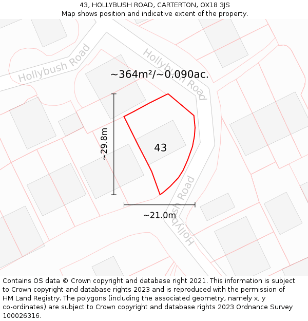 43, HOLLYBUSH ROAD, CARTERTON, OX18 3JS: Plot and title map