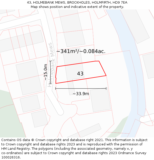 43, HOLMEBANK MEWS, BROCKHOLES, HOLMFIRTH, HD9 7EA: Plot and title map