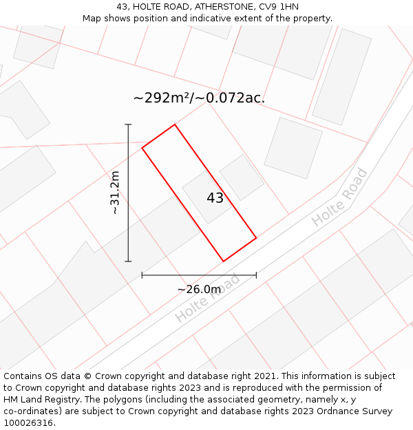 43, HOLTE ROAD, ATHERSTONE, CV9 1HN: Plot and title map