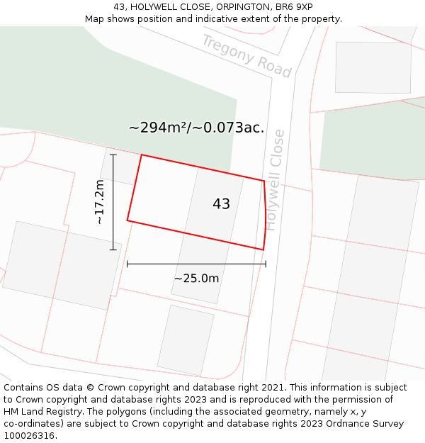 43, HOLYWELL CLOSE, ORPINGTON, BR6 9XP: Plot and title map