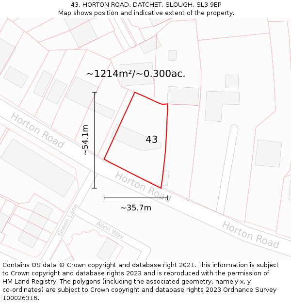 43, HORTON ROAD, DATCHET, SLOUGH, SL3 9EP: Plot and title map