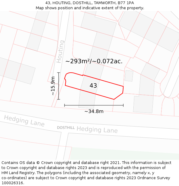 43, HOUTING, DOSTHILL, TAMWORTH, B77 1PA: Plot and title map