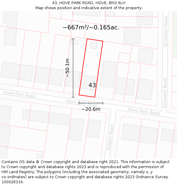 43, HOVE PARK ROAD, HOVE, BN3 6LH: Plot and title map