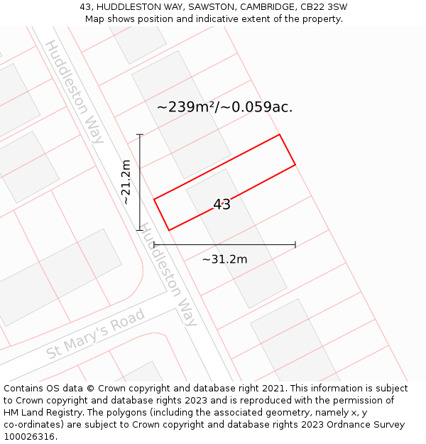 43, HUDDLESTON WAY, SAWSTON, CAMBRIDGE, CB22 3SW: Plot and title map