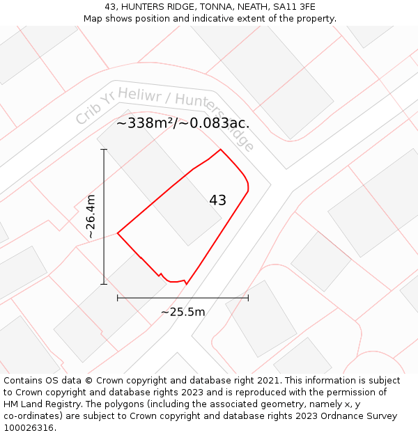 43, HUNTERS RIDGE, TONNA, NEATH, SA11 3FE: Plot and title map