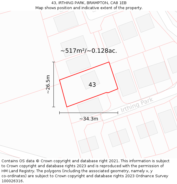 43, IRTHING PARK, BRAMPTON, CA8 1EB: Plot and title map