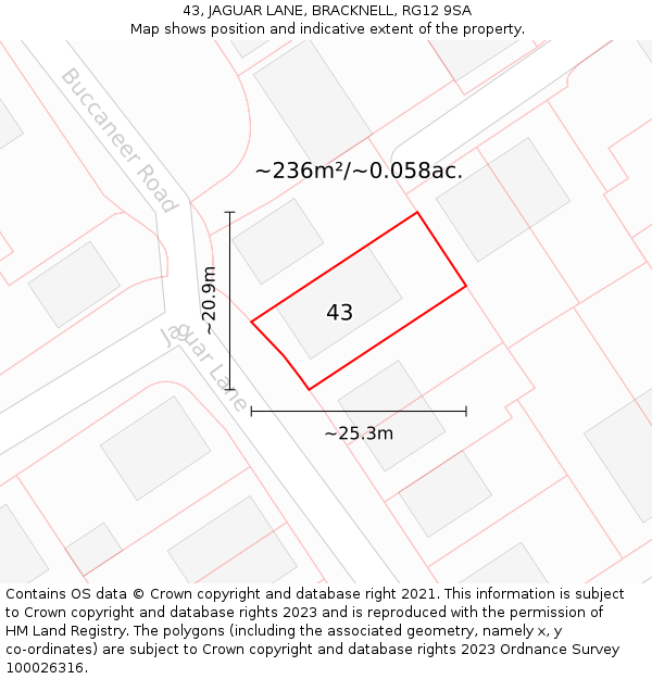 43, JAGUAR LANE, BRACKNELL, RG12 9SA: Plot and title map