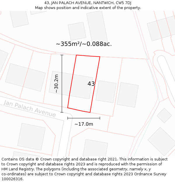 43, JAN PALACH AVENUE, NANTWICH, CW5 7DJ: Plot and title map