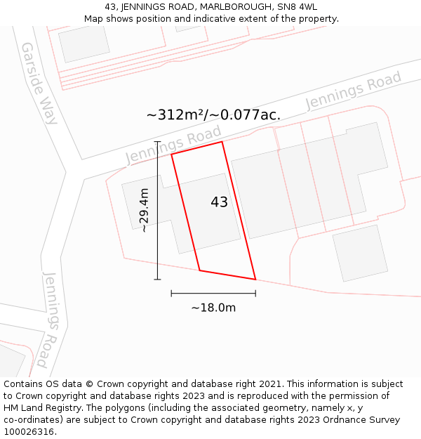 43, JENNINGS ROAD, MARLBOROUGH, SN8 4WL: Plot and title map