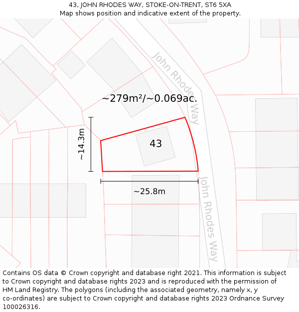 43, JOHN RHODES WAY, STOKE-ON-TRENT, ST6 5XA: Plot and title map