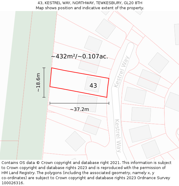 43, KESTREL WAY, NORTHWAY, TEWKESBURY, GL20 8TH: Plot and title map