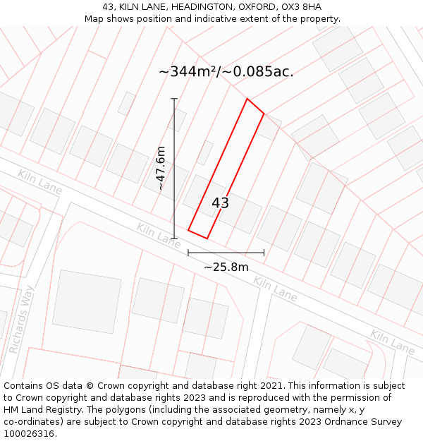 43, KILN LANE, HEADINGTON, OXFORD, OX3 8HA: Plot and title map