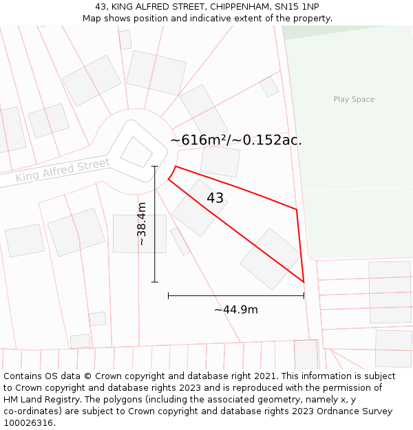 43, KING ALFRED STREET, CHIPPENHAM, SN15 1NP: Plot and title map