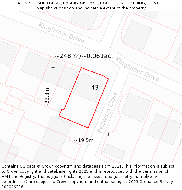 43, KINGFISHER DRIVE, EASINGTON LANE, HOUGHTON LE SPRING, DH5 0GE: Plot and title map