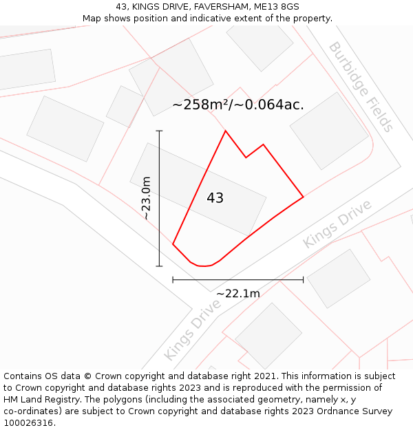 43, KINGS DRIVE, FAVERSHAM, ME13 8GS: Plot and title map